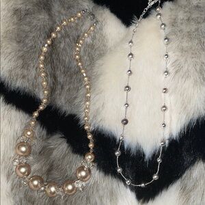 Elegant Pearl-Style Statement Necklace - Champagne and Silver